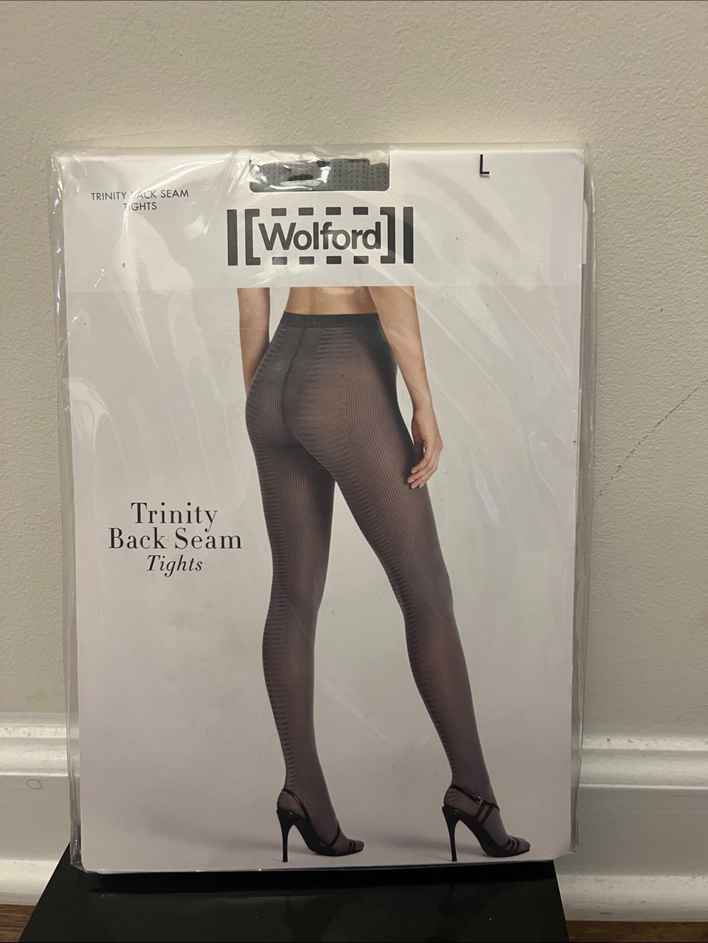 Wolford Trinity Back Seam Tights in light grey/black